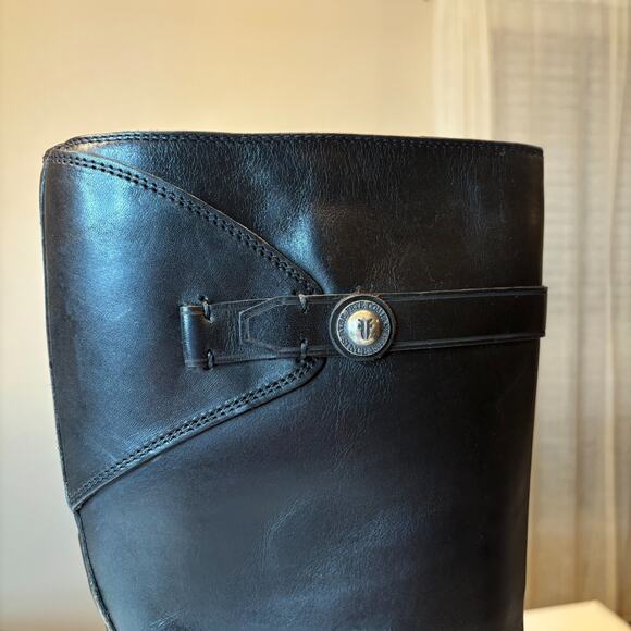 Frye Malorie Button Tall Knee High Black Leather Boots Size 10 Zip Riding Heel - Picture 9 of 14
